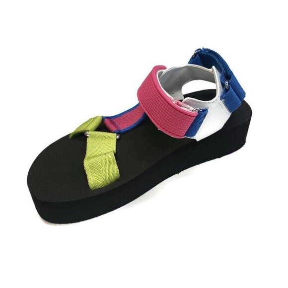 Nine West Taven2 Wedge Open Toe Sandals Womens Size 5 Light Green Fabric - Picture 3 of 7